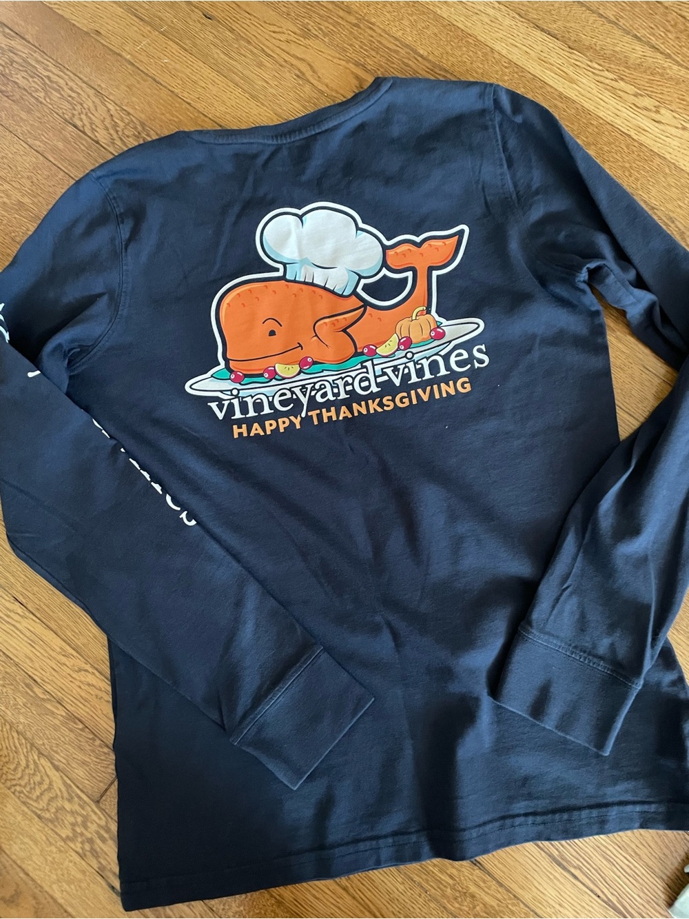 Vineyard Vines Navy Long-Sleeve Tee Thanksgiving Orange Chef Whale Mens XS